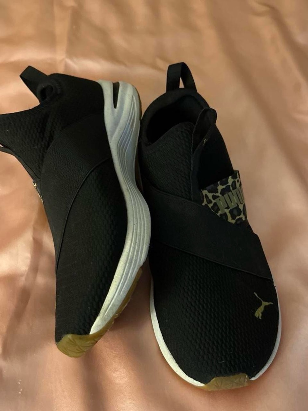 Puma Black Slip-On Sneakers with Leopard Accent